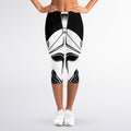 Black And White Spartan Helmet Print Women's Capri Leggings