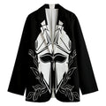 Black And White Spartan Helmet Print Women's Cotton Blazer