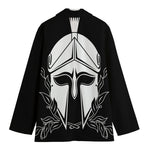 Black And White Spartan Helmet Print Women's Cotton Blazer