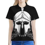 Black And White Spartan Helmet Print Women's Polo Shirt