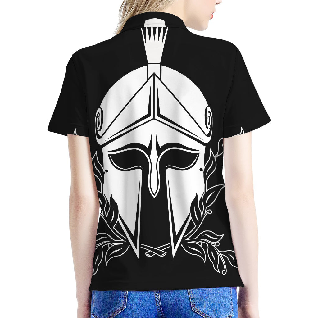 Black And White Spartan Helmet Print Women's Polo Shirt