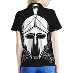 Black And White Spartan Helmet Print Women's Polo Shirt