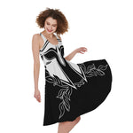 Black And White Spartan Helmet Print Women's Sleeveless Dress