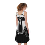 Black And White Spartan Helmet Print Women's Sleeveless Dress