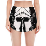 Black And White Spartan Helmet Print Women's Split Running Shorts