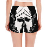 Black And White Spartan Helmet Print Women's Split Running Shorts