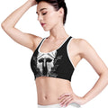 Black And White Spartan Helmet Print Women's Sports Bra