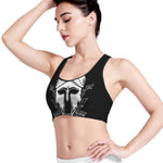 Black And White Spartan Helmet Print Women's Sports Bra