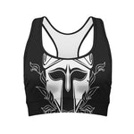 Black And White Spartan Helmet Print Women's Sports Bra