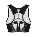 Black And White Spartan Helmet Print Women's Sports Bra