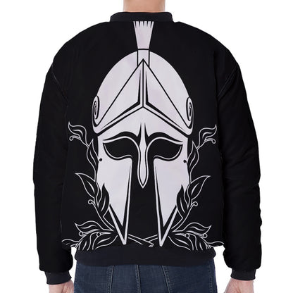Black And White Spartan Helmet Print Zip Sleeve Bomber Jacket