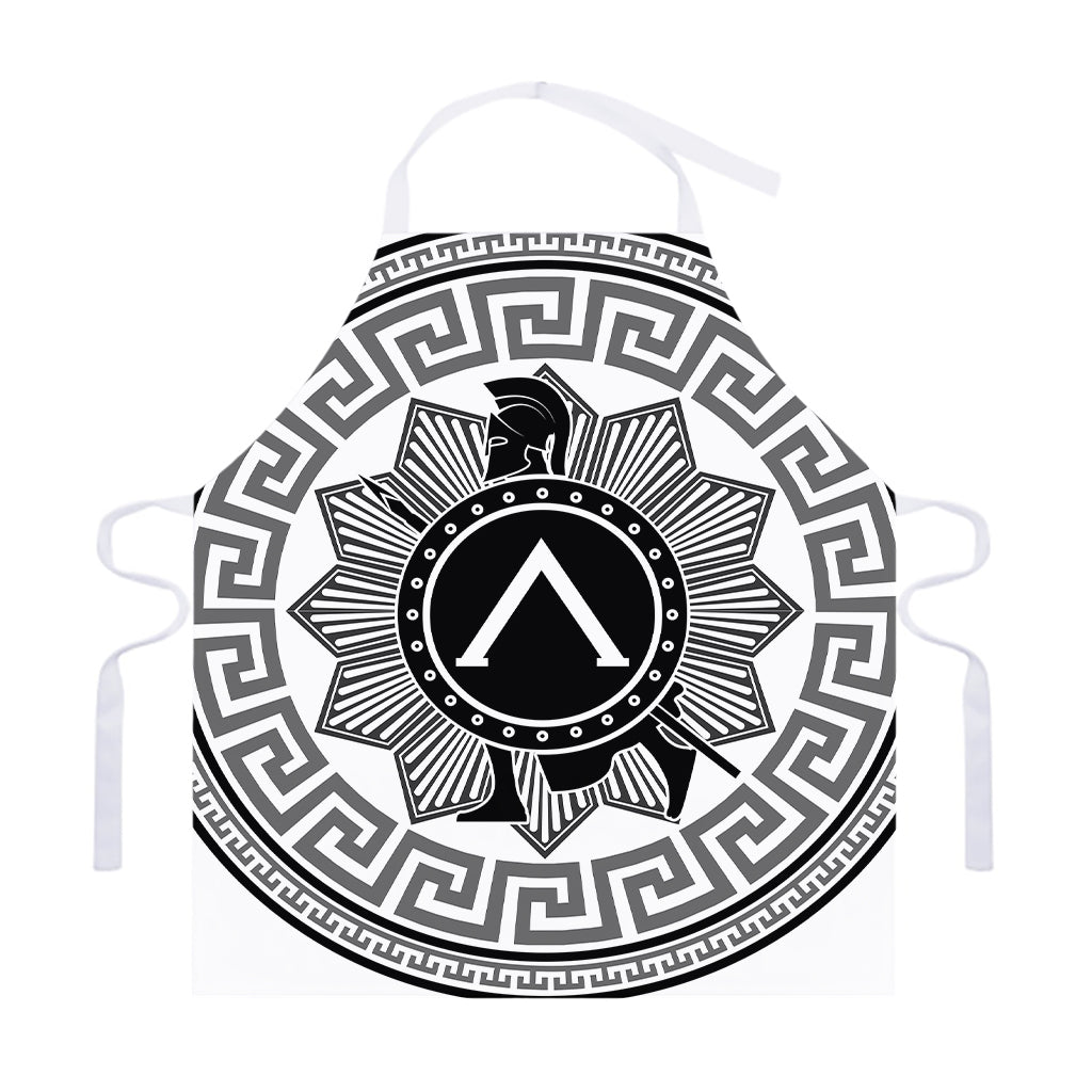 Black And White Spartan Warrior Print Adjustable Apron