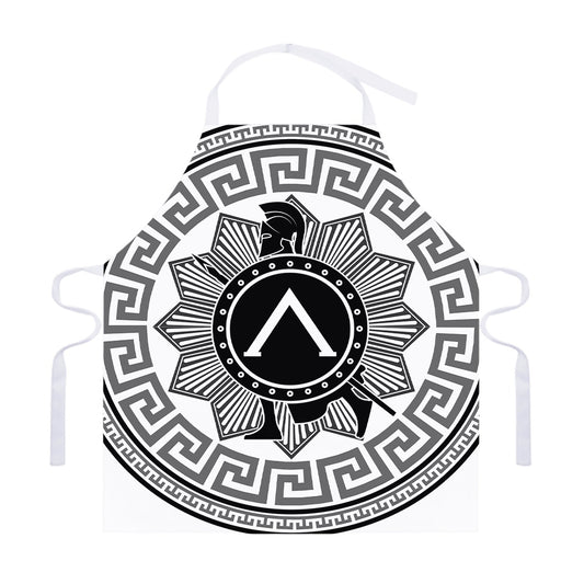 Black And White Spartan Warrior Print Adjustable Apron