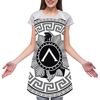 Black And White Spartan Warrior Print Adjustable Apron