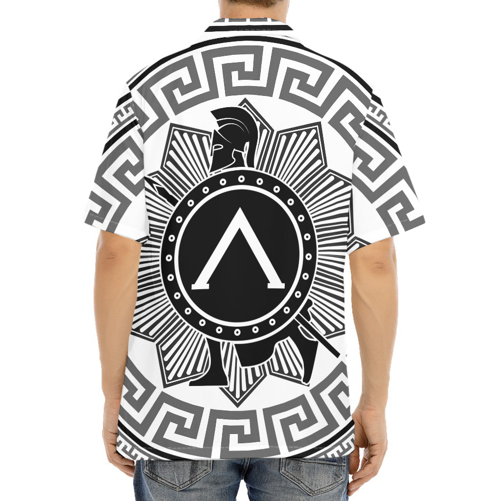 Black And White Spartan Warrior Print Aloha Shirt