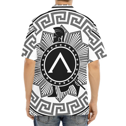 Black And White Spartan Warrior Print Aloha Shirt
