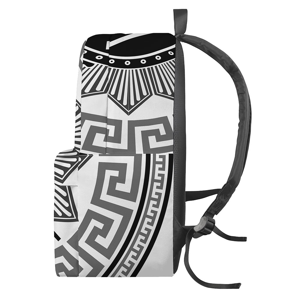 Black And White Spartan Warrior Print Backpack