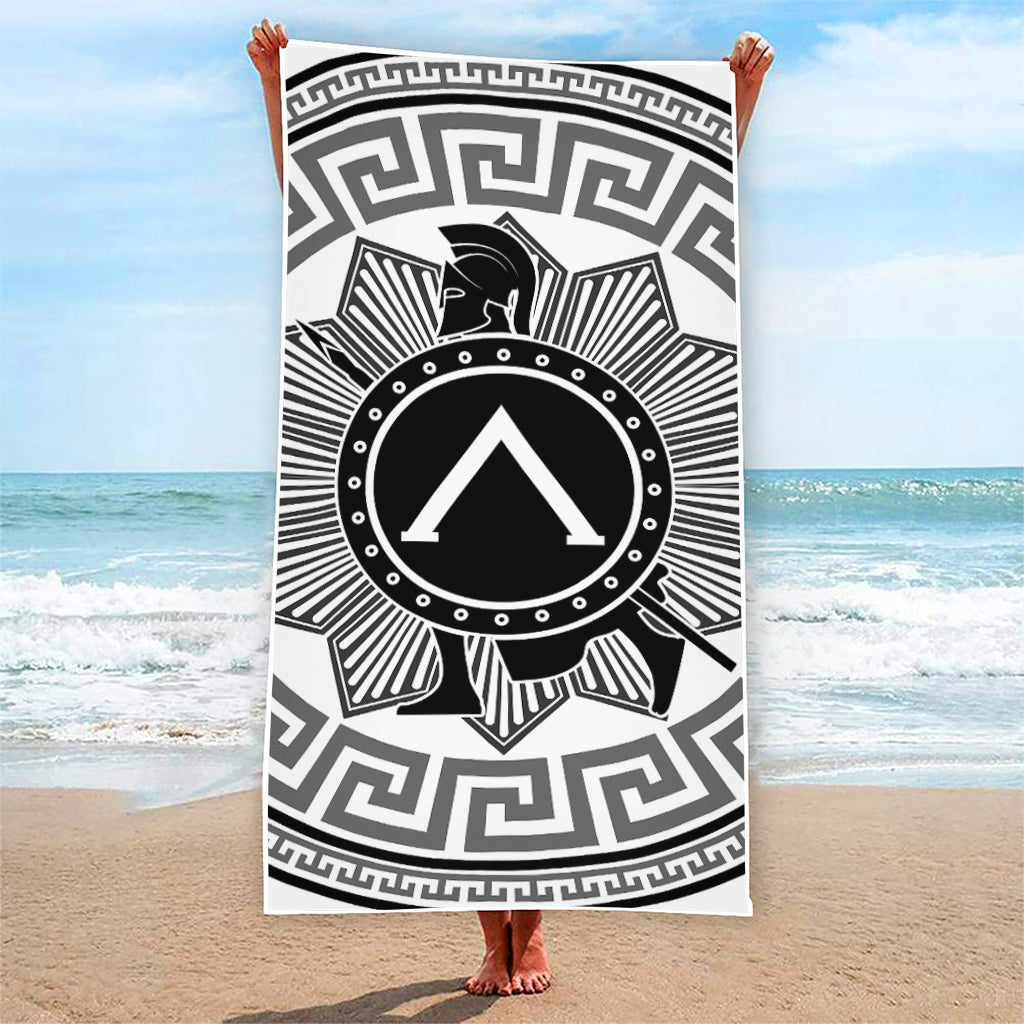Black And White Spartan Warrior Print Beach Towel