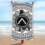 Black And White Spartan Warrior Print Beach Towel
