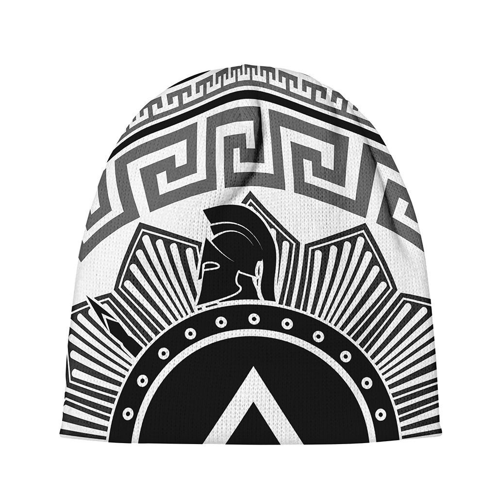 Black And White Spartan Warrior Print Beanie