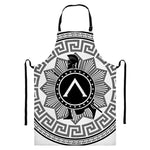 Black And White Spartan Warrior Print Bib Apron With Pocket