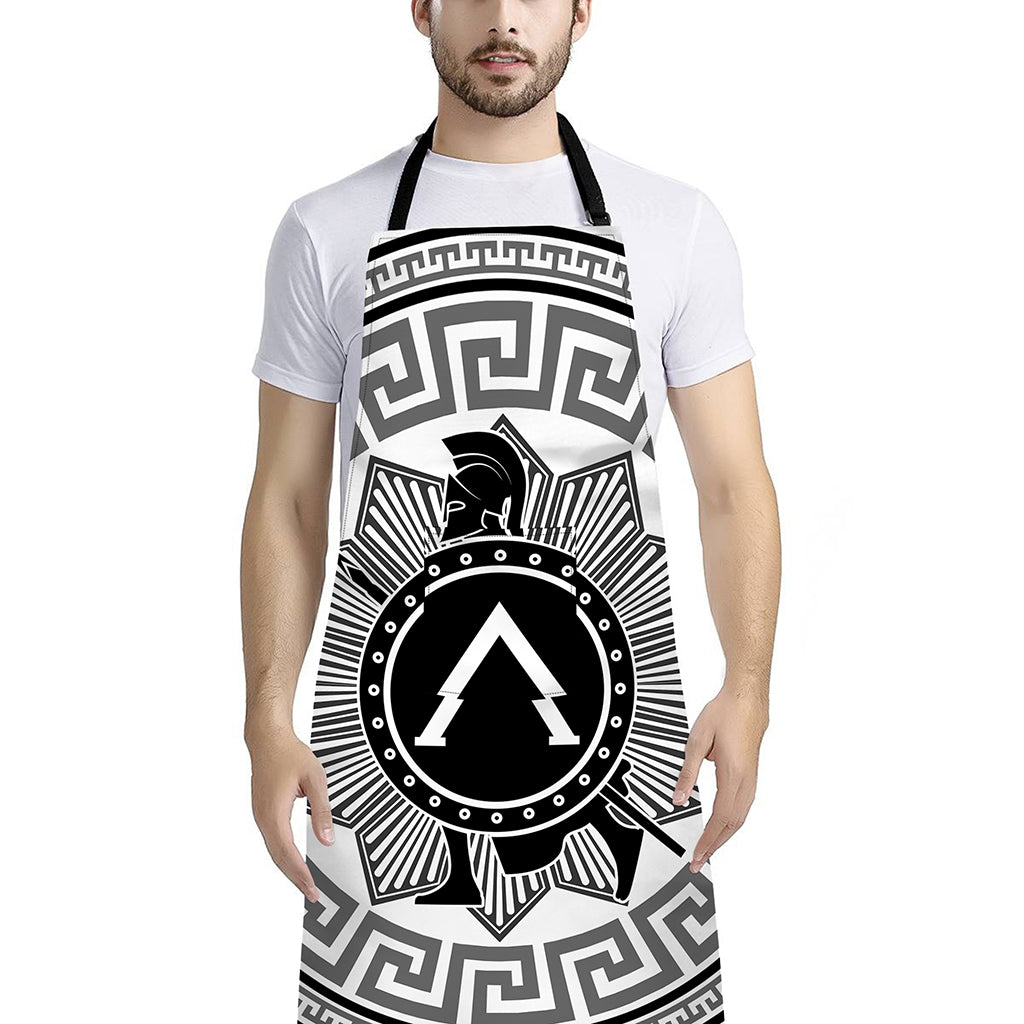 Black And White Spartan Warrior Print Bib Apron With Pocket