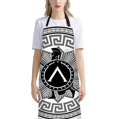 Black And White Spartan Warrior Print Bib Apron With Pocket