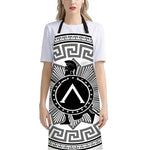 Black And White Spartan Warrior Print Bib Apron With Pocket