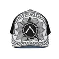 Black And White Spartan Warrior Print Black Mesh Trucker Hat