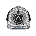 Black And White Spartan Warrior Print Black Mesh Trucker Cap