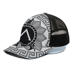 Black And White Spartan Warrior Print Black Mesh Trucker Cap