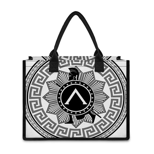 Black And White Spartan Warrior Print Canvas Tote Bag