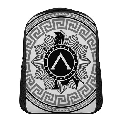 Black And White Spartan Warrior Print Casual Backpack