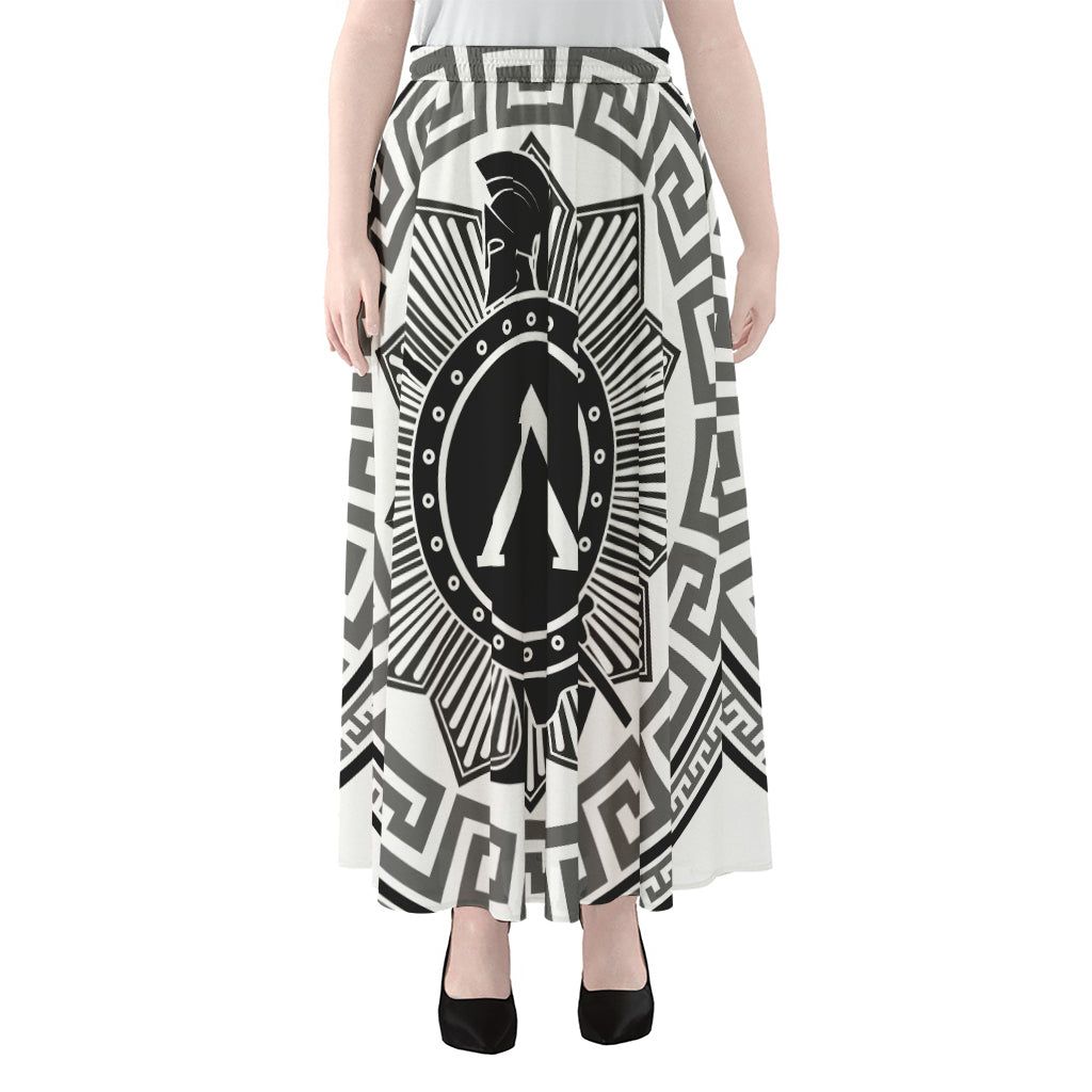 Black And White Spartan Warrior Print Chiffon Maxi Skirt