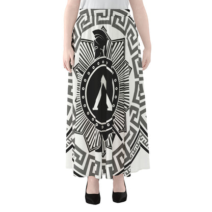 Black And White Spartan Warrior Print Chiffon Maxi Skirt