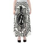 Black And White Spartan Warrior Print Chiffon Maxi Skirt