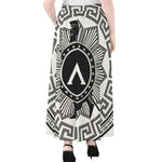 Black And White Spartan Warrior Print Chiffon Maxi Skirt