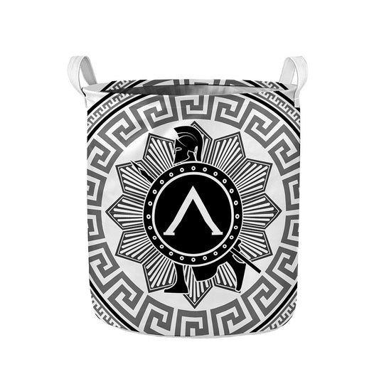 Black And White Spartan Warrior Print Collapsible Laundry Basket