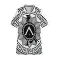 Black And White Spartan Warrior Print Cotton Hawaiian Shirt