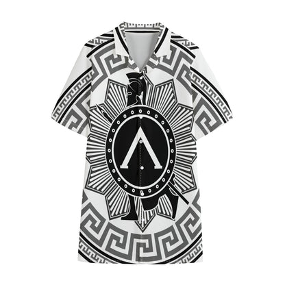 Black And White Spartan Warrior Print Cotton Hawaiian Shirt
