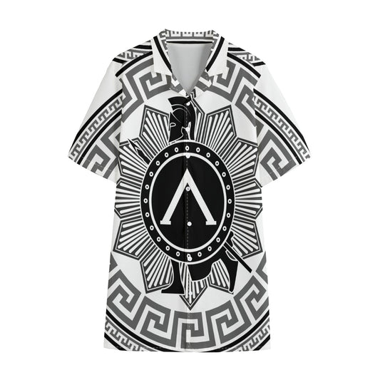 Black And White Spartan Warrior Print Cotton Hawaiian Shirt