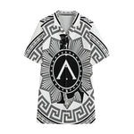 Black And White Spartan Warrior Print Cotton Hawaiian Shirt