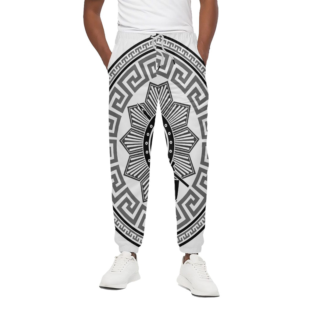 Black And White Spartan Warrior Print Cotton Pants