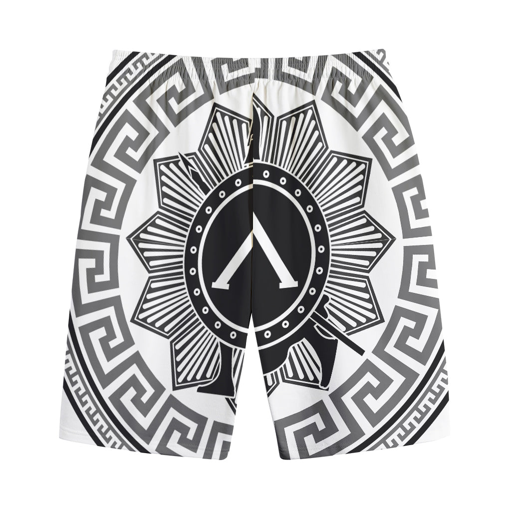 Black And White Spartan Warrior Print Cotton Shorts