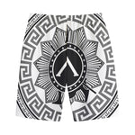 Black And White Spartan Warrior Print Cotton Shorts