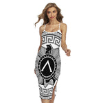 Black And White Spartan Warrior Print Cross Back Cami Dress