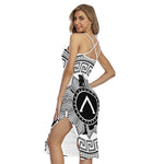 Black And White Spartan Warrior Print Cross Back Cami Dress