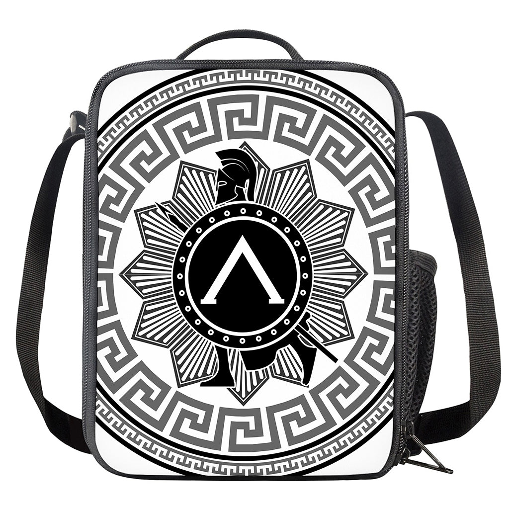 Black And White Spartan Warrior Print Crossbody Lunch Bag