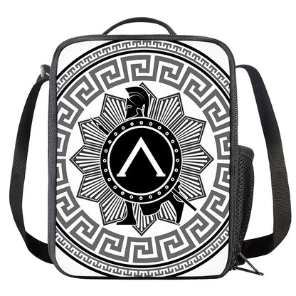 Black And White Spartan Warrior Print Crossbody Lunch Bag