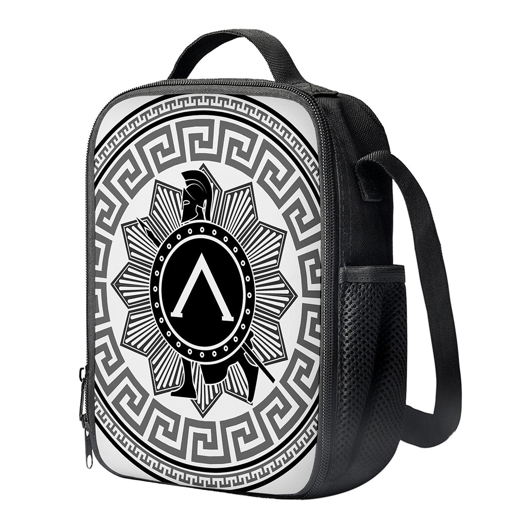 Black And White Spartan Warrior Print Crossbody Lunch Bag